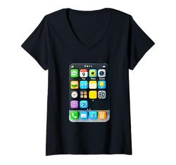 Mujer Pantalla de teléfono celular Smartphone Aplicación móvil Disfraz de Halloween Camiseta Cuello V