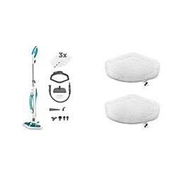 Polti Vaporetto SV450_DOUBLE - Escoba a vapor doble función con limpiador portátil, cepillo Vaporforce + Polti PAEU0332 Kit de 2 paños de microfibra para cepillo Vaporforce, Blanco