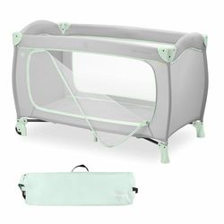 Hauck Sleep N Play Go Plus Cuna de Viaje Con Ruedas, Parque Infantil Desde el Nacimiento, Bolsa de Transporte, Plegable Con Apertura XL - Dusty Mint