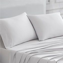 Linen Closet Luxury Cotton - Juego de 2 Fundas de Almohada estándar de percal de algodón de 400 Hilos, Color Gris Claro
