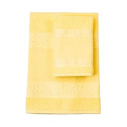 Filet - Set 2 Asciugamani da bagno in spugna con inserto in tela aida da ricamare | 60x105cm e 40x55cm | Viso e Ospite | Spugna di alta qualità | Made in Italy |Giallo Pulcino