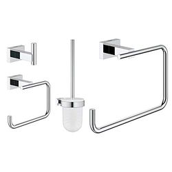 Grohe Set Accessori Bagno 3-In-1 Essentials Cube New, Cromo, Rettangolare & 40510001 Porta Salviette Ad Anello Essentials Cube, Grigio (Cromo)
