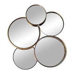 DRW Espejo de Pared con 5 circulos de Metal en Dorado 7x50x54 cm