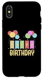 Carcasa para iPhone X/XS Feliz cumpleaños con globos y velas.