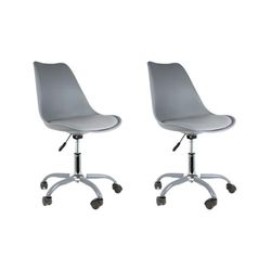 HOME DECO FACTORY - Lot de 2 Chaises à Roulette Bureau Design Kiruna Gris - Dimensions : 46.5 x 58.5 x 80/92 cm - Hauteur Assise : 80/92 cm