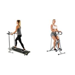 Sunny Health and Fitness Squat Assist Upright Row-N-Ride Rowing Machine, Horse Riding Machine + Foldable Manual Treadmill, Compact Cardio Fitness, Durable Non-Electric Incline Exercise