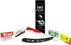 Rasoio a Mano Libera Mars New di Roman Empire Shaving | Rasoio per Uomo Professionale da Barbiere per Barba, Baffi e Contorni con Set di 20 Lamette (Astra-Sharp-Shark-Treet)