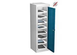 Single Door 8 Shelf Tablet Storage LOW Locker, Blue, Hasp Lock