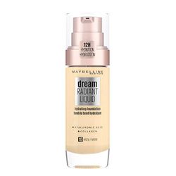 Maybelline Foundation, Dream Radiant Liquid Foundation, Up to 12 Hour Hydration, Hydrating with Hyaluronic Acid, Lightweight, Medium Coverage, for a Natural Look, Maybelline New York, Shade: 10 Ivory