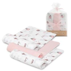 Interbaby Pack of 3 Muslin Cloths Made of Bamboo and Cotton Moon Pink 55 x 70 cm Absorbent and Breathable and Ideal for Cleaning, Wiping and Covering Newborns