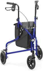 Days Lightweight Tri Wheel Walker Rollator – Aluminium Mobility Walker with Adjustable Height and Brakes – Foldable Walking Frame with Carry Bag – Mobility Aid for Elderly – Blue