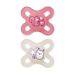 MAM Original Start fopspeen voor pasgeborenen, set van 2, Skinsoft silicone met fopspeenbox, 0-2 maanden, roze
