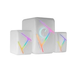 Mars Gaming MSH21W, Haut-parleurs Gaming RGB 2.1 + Subwoofer 35W, Système Inversé 3D Surround, Haut-parleurs Compacts RGB Dynamique, Alimentation USB + Jack 3.5mm, Blanc