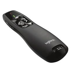 Logitech R400 Wireless Presentation Remote, 2.4 GHz, USB-mottagare, Röd laser markör, 15 meter räckvidd, 6 knappar, Intuitiv slideshow kontroll, Batteri indikator - Svart