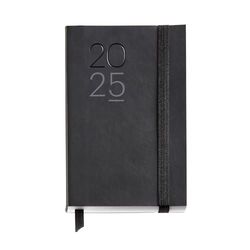 Miquelrius Agenda 2025, agenda annuel 90 x 140 mm, 1 jour par page, couverture souple imitation cuir cousu, papier 80 g/m², catalan, anglais et portugais, couleur noire