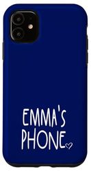 Emma's Phone Emma Nom personnalisé Blanc Bleu Coque pour iPhone 11