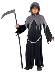Smiffys Grim Reaper Costume, Black with Cloak & Hood, Halloween Child Fancy Dress, Child Dress Up Costumes