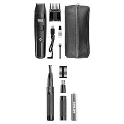 WAHL Manscaper Lithium Trimmer, uso bagnato/asciutto, lame a sfera Safe-Touch, ricaricabile, nero + WAHL Manscaper 2 in 1 Tactical Taglia sopracciglia a doppio lato e taglia peli del naso per uomo