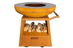 White Fire Nomad Barbecue à Bois en Acier Corten Nomande, 4 Roues, D94,5Cm