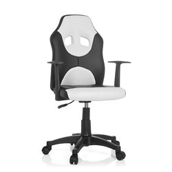 hjh OFFICE 670830 Chaise de Bureau pivotante pour Enfants Kid Game AL Cuir synthétique Noir/Blanc Chaise de Bureau réglable en Hauteur avec accoudoirs