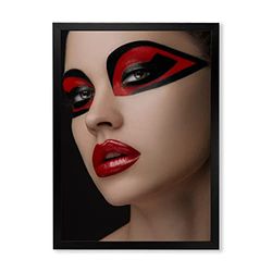DesignQ Gerahmtes Wandbild mit roten Lippen, Schwarz