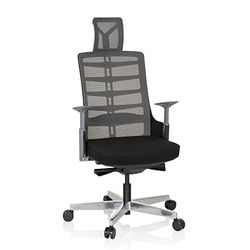 hjh OFFICE 640400 Professionele bureaustoel SKARIF stof zwart/grijs ergonomische draaistoel met flexibele rugleuning, zwart frame