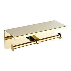 BGL Portarrollos de Papel higiénico de Acero Inoxidable con Estante montado en la Pared para baño (Dorado, Doble Cabeza)