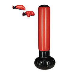Relaxdays Boneco de boxe para crianças, bola de punching insuflável, bolsa de boxe para crianças, brinquedo anti-stress, 160 cm, PVC, preto e vermelho