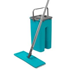Set di secchielli e mop salvaspazio LA067234EU Beldray, raschiatore incorporato per la rimozione dello sporco e della torcitura, compatto per una facile soluzione di stoccaggio, turchese/grigio