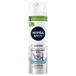 NIVEA MEN Sensitive One Stroke Shave Gel (200ml), Shaving Gel for Men with Chamomile Extract + Vitamin E, Shaving Gel and Beard Softener, Shaving Gel Men Sensitive