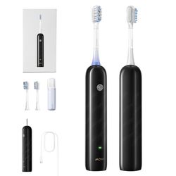Brosse à dents électrique Mova Fresh SweepDrive™ pour adultes, recharge de type C, capteur de pression intuitif, tête de brosse remplaçable 3-en-1 avec support, 30 jours d'autonomie de batterie noire