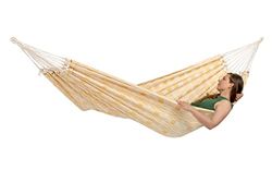 AMAZONAS XXL hängmatta Carioca guld jacquard liggyta 250 x 175 cm för 2 personer upp till 200 kg i naturligt ljusgul av återvunnen bomull, mjuk mycket stabil ädel look, handvävd (guld)