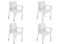 Keter Bali - Pack x4 Silla jardín para Interior y Exterior con reposabrazos Ideal para Jardines y terrazas, apilable, Resina con Acabado de ratán Plano, Color Blanco