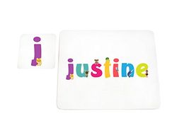 Little Helper Napperon avec Coaster Style Illustratif Coloré avec le Nom de Jeune Fille Justine