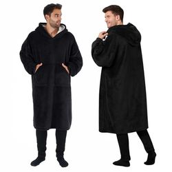 Sienna Manta extra larga de gran tamaño con capucha y bolsillos, mangas de forro polar sherpa suave, sudadera gigante, color negro