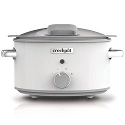 Crock-pot Pentola per Cottura Lenta, Slow Cooker, 4.5l, fino a 5 Persone, DuraCeramic, Sauté per rosolare su Gas e Induzione, Coperchio con Cerniera, 2 Impostazioni Cottura e Funzione Warm, Bianco