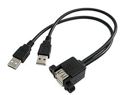 SYSTEM-S Câble USB 2.0 double port 30 cm type A femelle vers mâle Adaptateur vis Noir