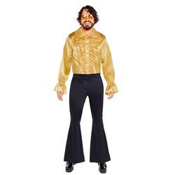 Amscan 9918524 - Heren 1970's Goud Satijn Ruffle Shirt Volwassenen Fancy Dress Costume Maat: Medium