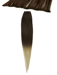 I&K Clip In Human Hair Extensions - Quick Length Piece T4/613-Chocolate Brown with Lightest Blonde Dip Dye 18 inch