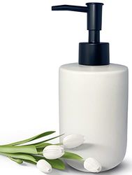 Dispenser di sapone bianco con pompa nera opaca per bagno, dispenser cilindrico per lozioni dal design minimalista moderno, dispenser di sapone in ceramica per piatti a mano, dispenser di liquido