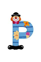 Sevi 81752 drewniana litera P Clown ok. 10 cm, litery na drzwi do pokoju dziecięcego, ABC zabawka edukacyjna z drewna, zabawka edukacyjna dla dzieci od 3 lat, litera klaunów sortowanych, niebieska