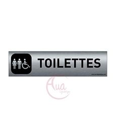 AUA SIGNALETIQUE - Plaque Aluminium brossé imprimé AluSign DARK - 200x50 mm - Double Face adhésif au dos (Toilettes mixtes)
