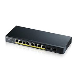 Zyxel 8-Port Gigabit PoE Switch | Smart Managed | Desktop/Wallmount and Fanless | 8 PoE+ ports with 77 Watt Budget and 2 SFP Ports |VLAN, IGMP, QoS| Lifetime Warranty [GS1900 - 10HP]