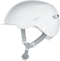 ABUS Urban Helmet HUD-Y - med magnetiskt, uppladdningsbart LED-bakljus & magnetfäste - cool cykelhjälm för vardagsbruk - för män och kvinnor - vit (Puristic), storlek M