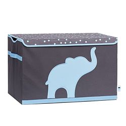 LOVE IT STORE IT - Boîte De Rangement Avec Couvercle - En Tissu Ultra Résistant - Pliable - Renforcement Bois - Coffre Rangement Pour Chambre Enfant - Extra Grande 62x38x39cm - Gris Motif Éléphant