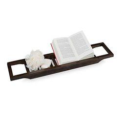 Relaxdays Bamboo Bathtub Tray, 70 cm Wide, Over The Bath Caddy, Rack, Wooden Bathroom Accessory, Organiser, Dark Brown