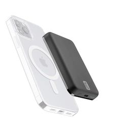 Cellularline | Wireless power bank MAG 5000 | Caricabatterie portatile compatibile con ecosistema Mag Safe - Capacità 5000mAh - Carica wireless 7.5W - 1xUSB-C 18W - Per iPhone 12 e successivi - Nero