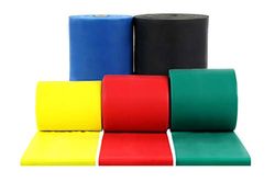 CanDo Trainingsband/gymnastiekband set van 5, lengte elk 46 m, oefenband - geel, rood, groen, blauw, zwart (zeer licht tot zeer zwaar)