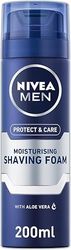 NIVEA MEN Protect & Care - Moisturising Men Shaving Foam - Beard Care - Enriched with Aloe Vera & Pro-Vitamin B5 - Smooth Glide & Close Shave - 25% Recycled Can - for Dry Skin - Pack 200 ml x 6