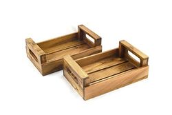 Hostelnovo - Juego de 2 paneras de madera natural envejecida para mesa - Producto sostenible y de proximidad, fabricado en España - 20.5 x 13 x 6.5 cm - 2 unidades